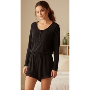 Victorias Secret Ribbed Sleep Romper Black Size S